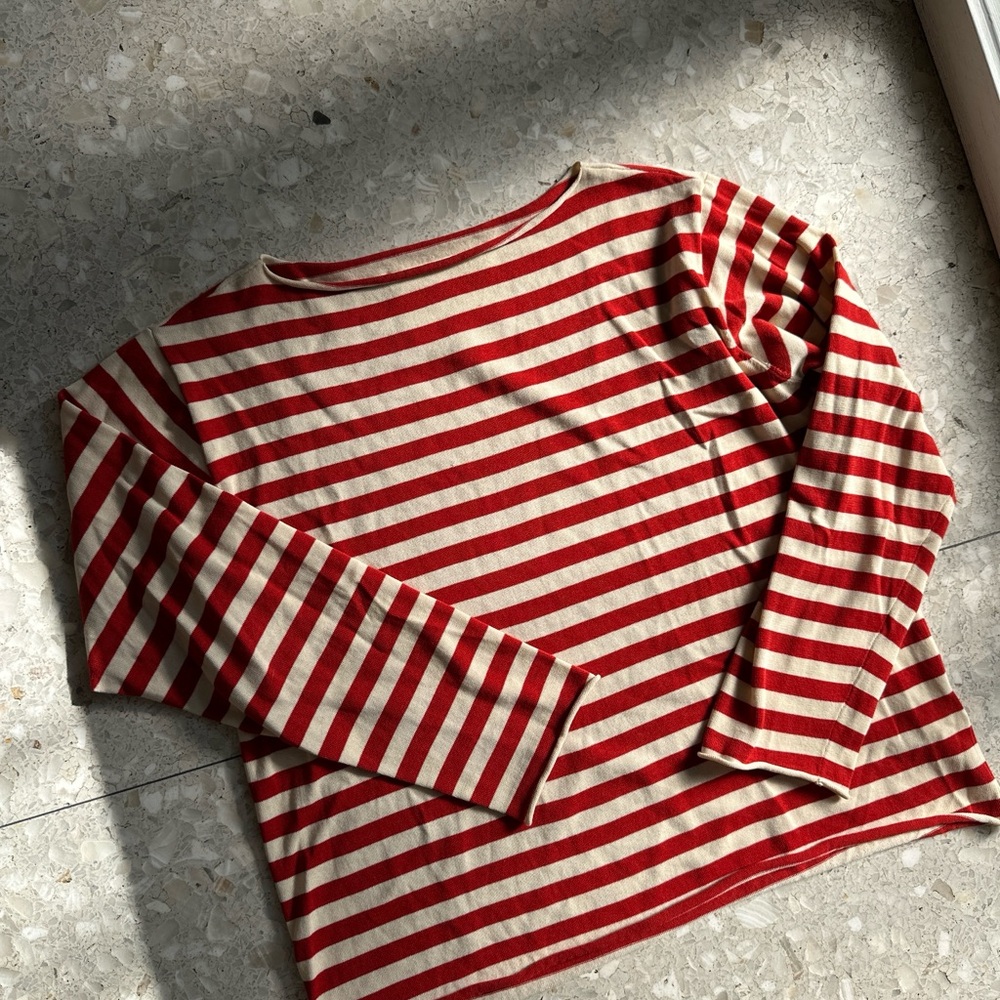 THE GREAT. Red and Cream Striped Top